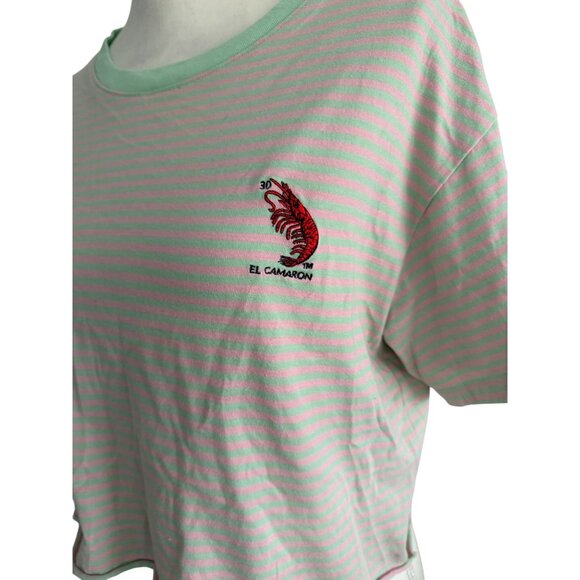 F21 Loteria El Camaron Striped T Shirt Size Large - Picture 6 of 7